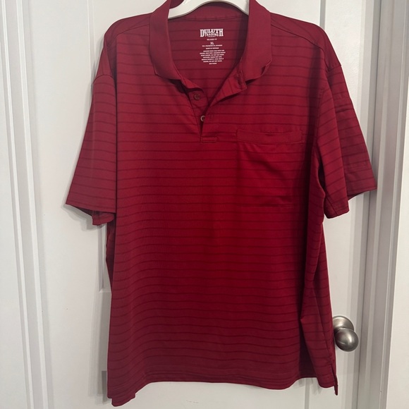 Duluth Trading Red Men's Knuckledown Short Sleeve Stripe Polo Pocket Relaxed XL - Picture 1 of 7